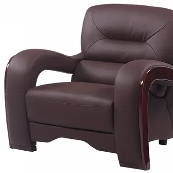 39" Brown Genuine Leather Arm Chair