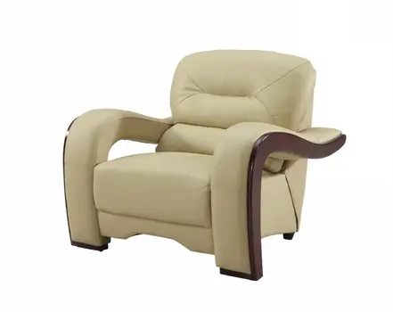 39" Beige and Brown Leather Arm Chair