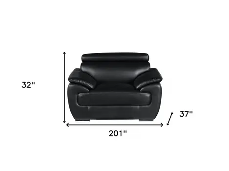 Three Piece Indoor Black Genuine Leather Six Person Seating Set
