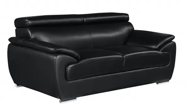 69" Black And Silver Faux Leather Loveseat