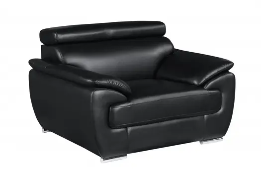 38" Black And White Genuine Leather Chair and a Half
