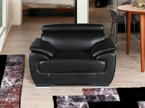 38" Black And White Genuine Leather Chair and a Half