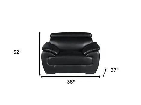 38" Black And White Genuine Leather Chair and a Half
