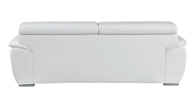 86" White Leather Sofa With Silver Legs
