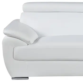 86" White Leather Sofa With Silver Legs