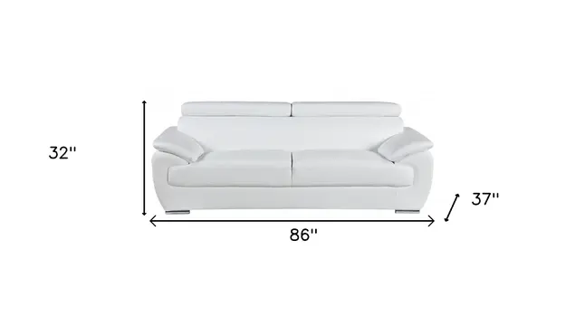 86" White Leather Sofa With Silver Legs