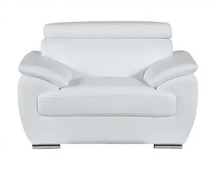 38" White And Silver Genuine Leather Chair and a Half