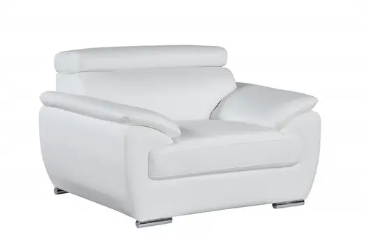 38" White And Silver Genuine Leather Chair and a Half