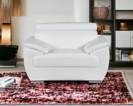 38" White And Silver Genuine Leather Chair and a Half