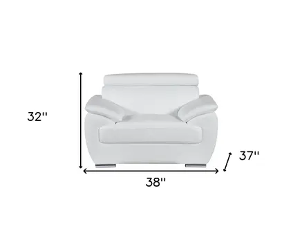 38" White And Silver Genuine Leather Chair and a Half