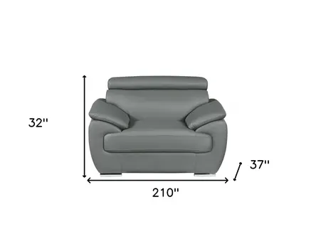 Three Piece Indoor Gray Genuine Leather Six Person Seating Set