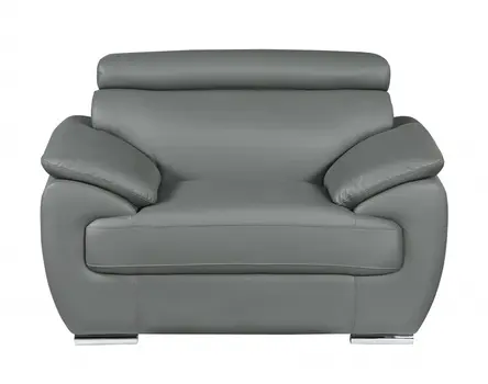 38" Gray And Silver Genuine Leather Chair and a Half