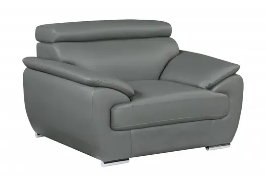 38" Gray And Silver Genuine Leather Chair and a Half