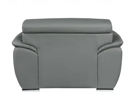 38" Gray And Silver Genuine Leather Chair and a Half