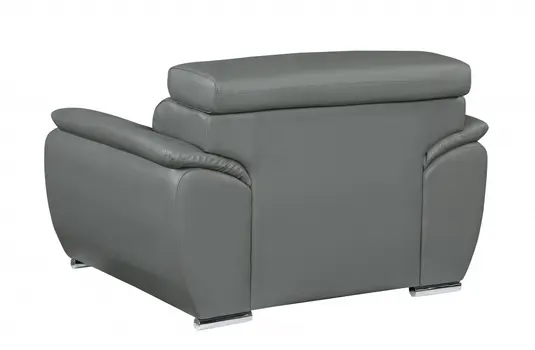 38" Gray And Silver Genuine Leather Chair and a Half