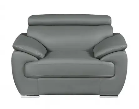 38" Gray And Silver Genuine Leather Chair and a Half
