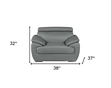 38" Gray And Silver Genuine Leather Chair and a Half