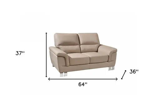 64" Beige And Silver Faux Leather Love Seat