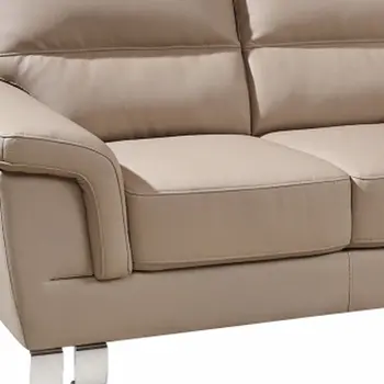 64" Beige And Silver Faux Leather Love Seat
