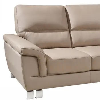 64" Beige And Silver Faux Leather Love Seat