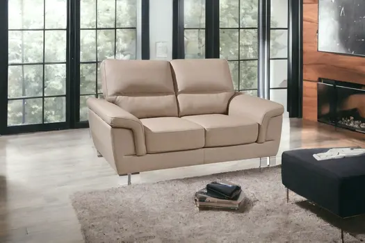 64" Beige And Silver Faux Leather Love Seat