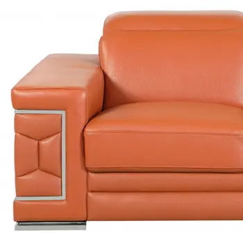 71" Camel And Silver Genuine Leather Love Seat