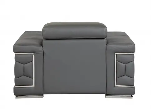 47" Dark Gray And Silver Genuine Leather Arm Chair