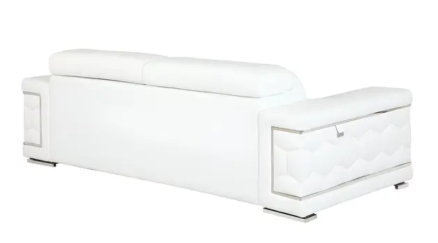 89" White Italian Leather Sofa With Silver Legs