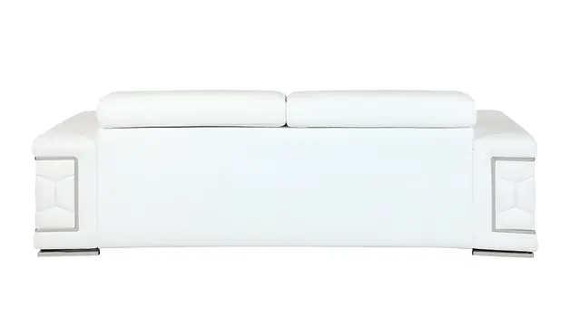 89" White Italian Leather Sofa With Silver Legs