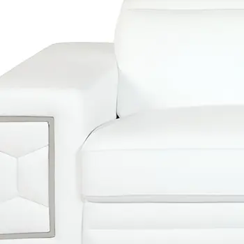 89" White Italian Leather Sofa With Silver Legs
