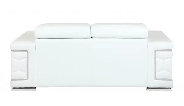 71" White Italian Leather Sofa With Silver Legs