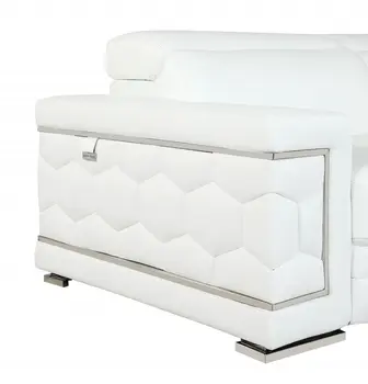 71" White Italian Leather Sofa With Silver Legs