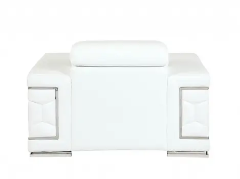 47" White And Silver Genuine Leather Arm Chair