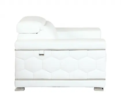 47" White And Silver Genuine Leather Arm Chair