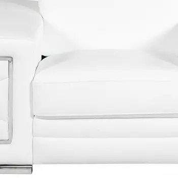 47" White And Silver Genuine Leather Arm Chair