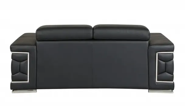 71" Black And Silver Genuine Leather Love Seat
