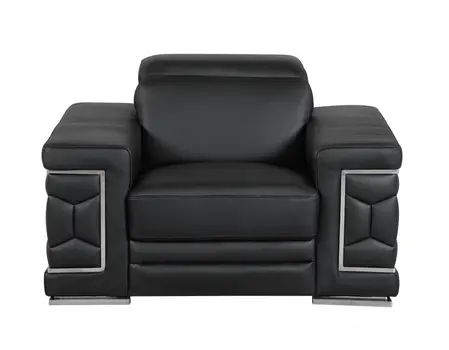 47" Black And Silver Genuine Leather Arm Chair