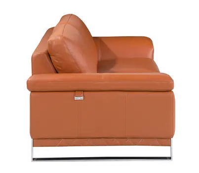 49" Brown And Silver Genuine Leather Arm Chair