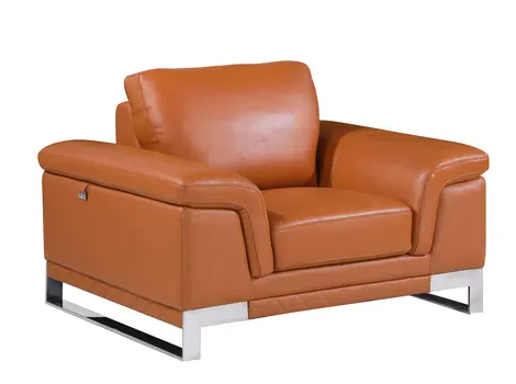 49" Brown And Silver Genuine Leather Arm Chair