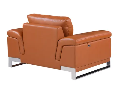 49" Brown And Silver Genuine Leather Arm Chair