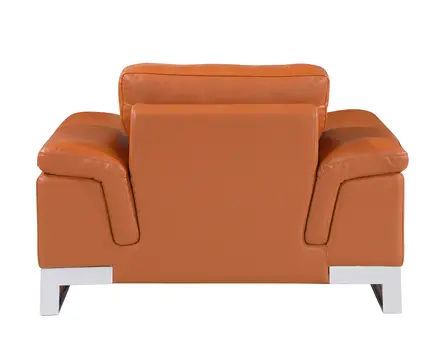 49" Brown And Silver Genuine Leather Arm Chair