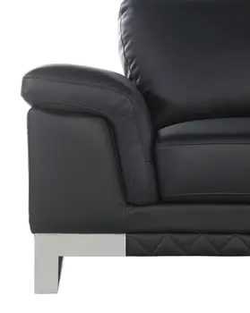 49" Black And Silver Genuine Leather Arm Chair