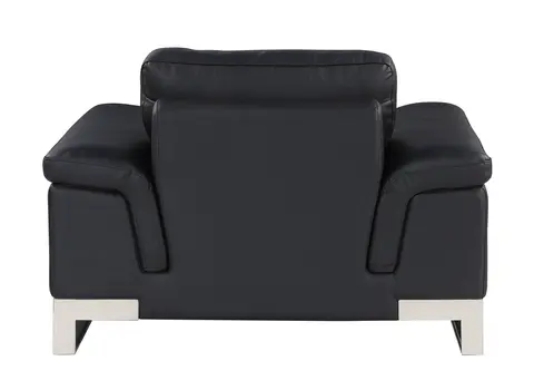 49" Black And Silver Genuine Leather Arm Chair