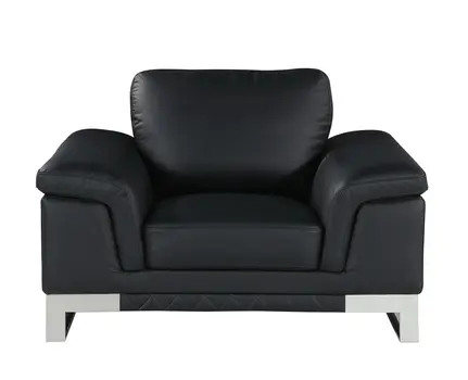 49" Black And Silver Genuine Leather Arm Chair