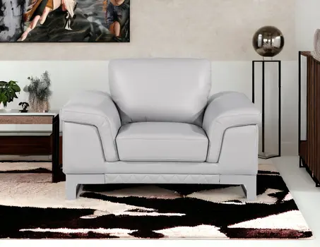 49" Dark Gray And Silver Genuine Leather Arm Chair