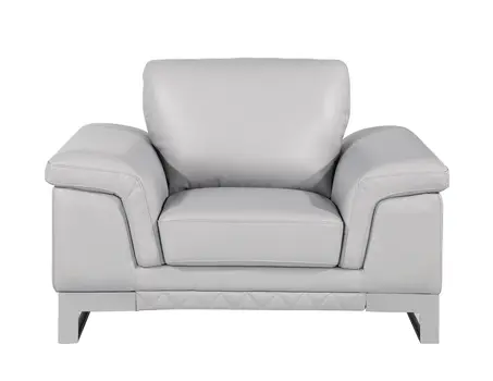 49" Dark Gray And Silver Genuine Leather Arm Chair