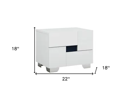 18" White Solid and Manufactured Wood And Mirrored Glass Two Drawer Nightstand