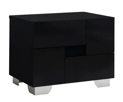 18" Black Wood And Mirrored Glass Two Drawer Nightstand