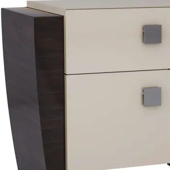 22" Beige and Dark Brown Two Drawer Wood Mirrored Nightstand With Storage