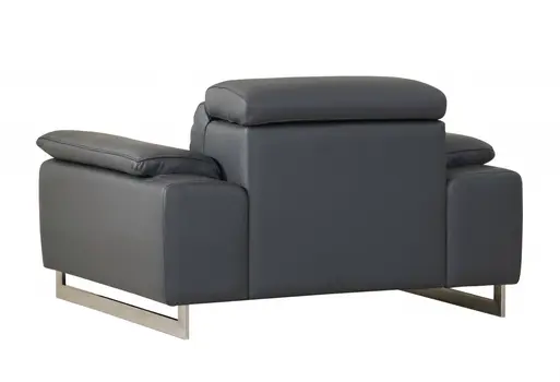 Three Piece Indoor Dark Gray Italian Leather Six Person Seating Set